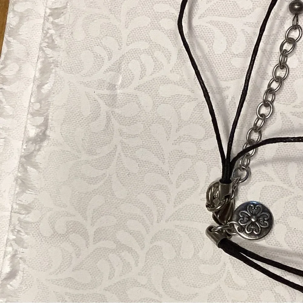Black Triple Strand Corded Necklace with Multi-Color Charm Accents